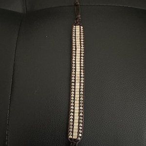 Bella Ryan Randa - White & Silver Beads w/Brown Leather - Single Wrap Bracelet